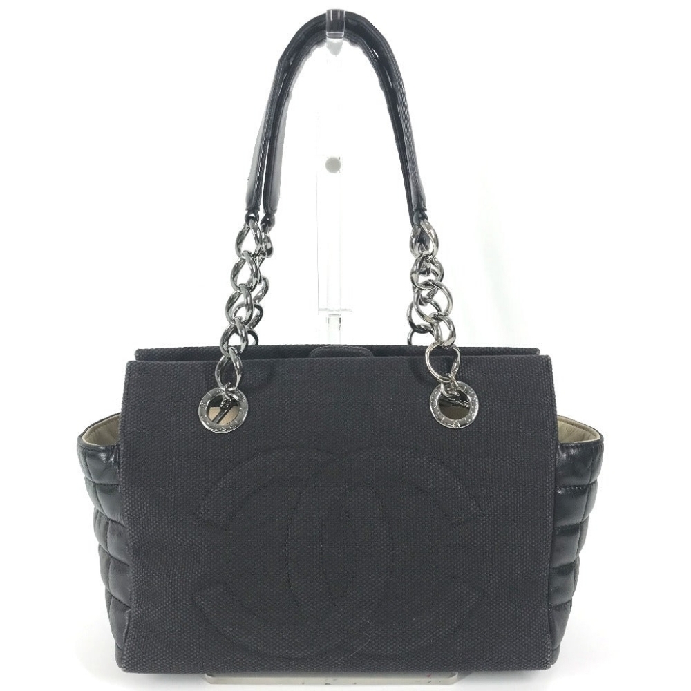 CHANEL Tote Bag Leather/canvas black mesh CC COCO Mark Chocolate Bar
